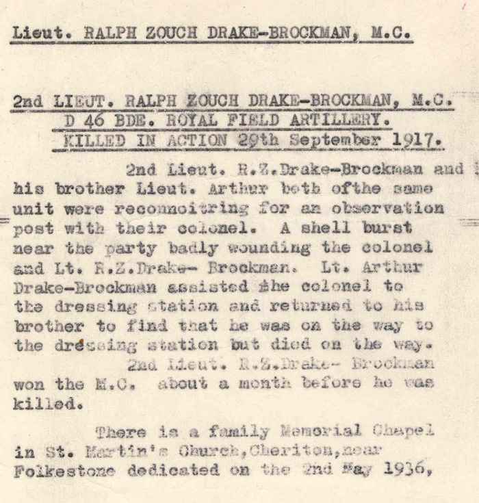 Ralph Zouch Drake Brockman Letter